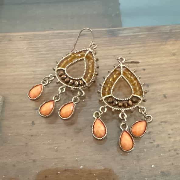 Gold-Tone Teardrop Dangle Earrings with Orange Accents