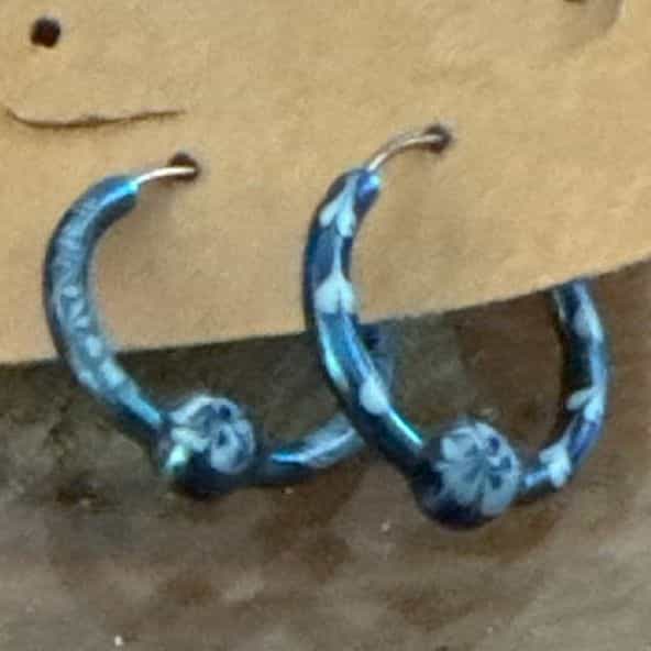 Blue Floral Hoop Earrings