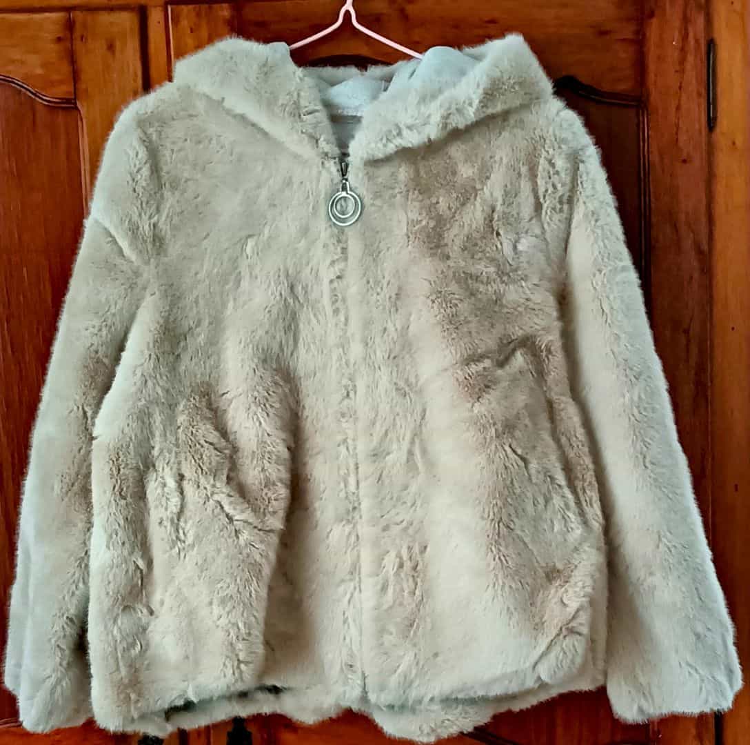 New Beige Faux-Fur Hooded Jacket
