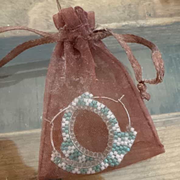 Beaded Hoop Earrings White and Turquoise