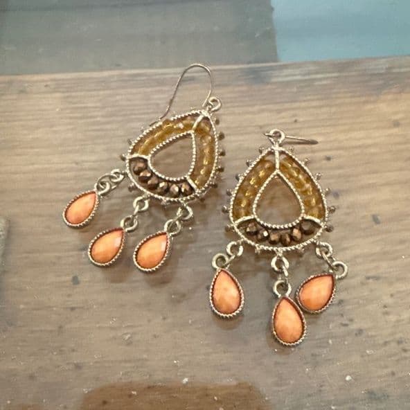 Gold-Tone Teardrop Dangle Earrings with Orange Accents - Image 1 of 1