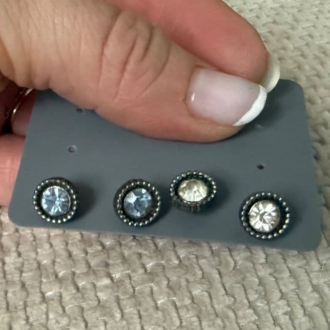 Set of 2 Pairs of Stud Earrings with Blue and Clear Stones - Image 1 of 1