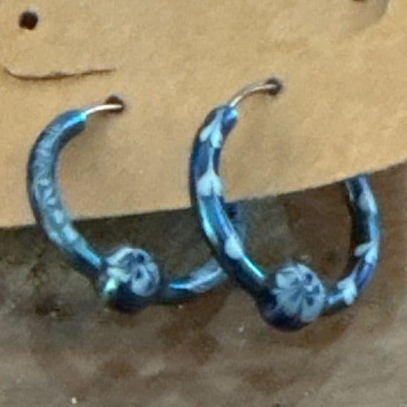 Blue Floral Hoop Earrings - Image 1 of 1