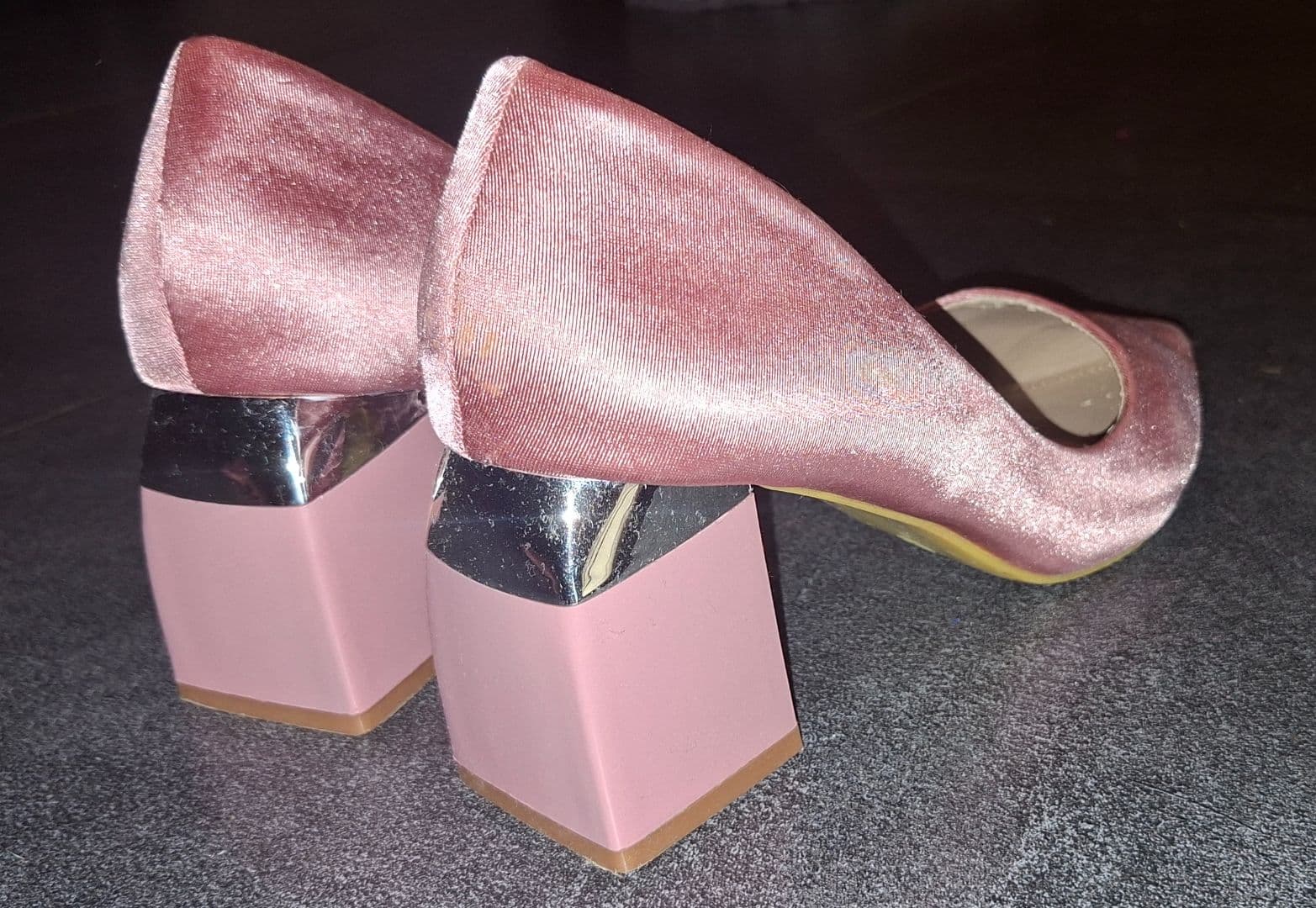 Pink Satin Block Heel Shoes - Image 1 of 2