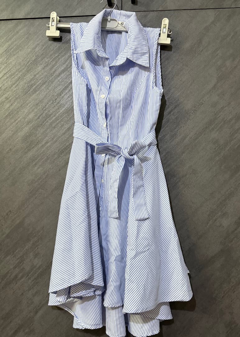 Blue and White Striped Sleeveless Shirt Dress (Secondhand) thumbnail 3