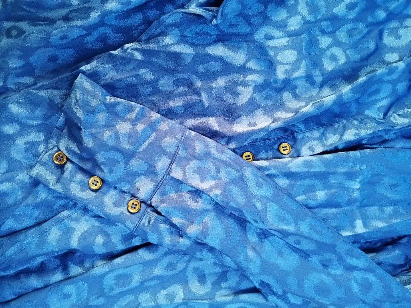 Blue Animal Print Tie-Front Long Sleeve Blouse thumbnail 3
