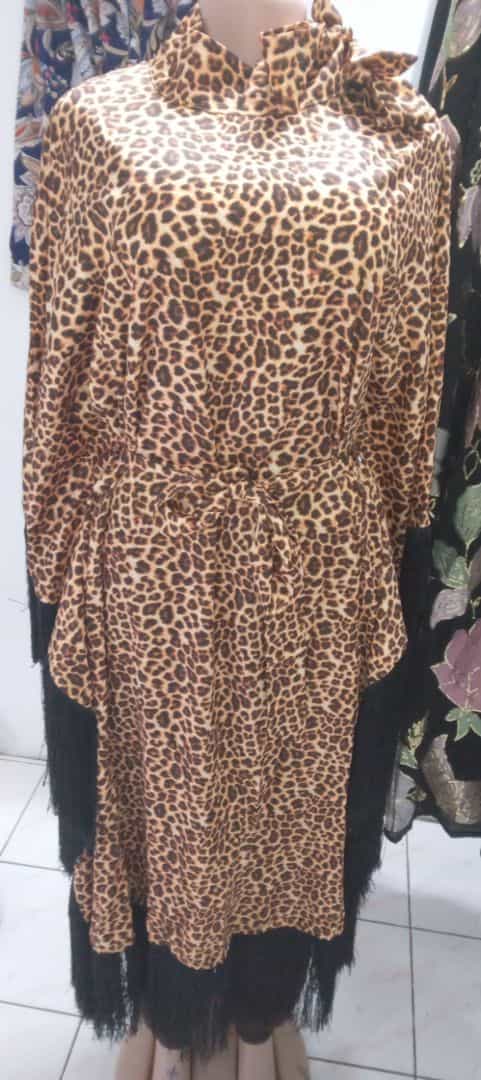 Leopard Print Tunic with Black Fringe Detail