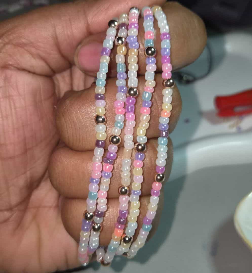 Handmade Pastel Beaded Bracelets with Metallic Accents