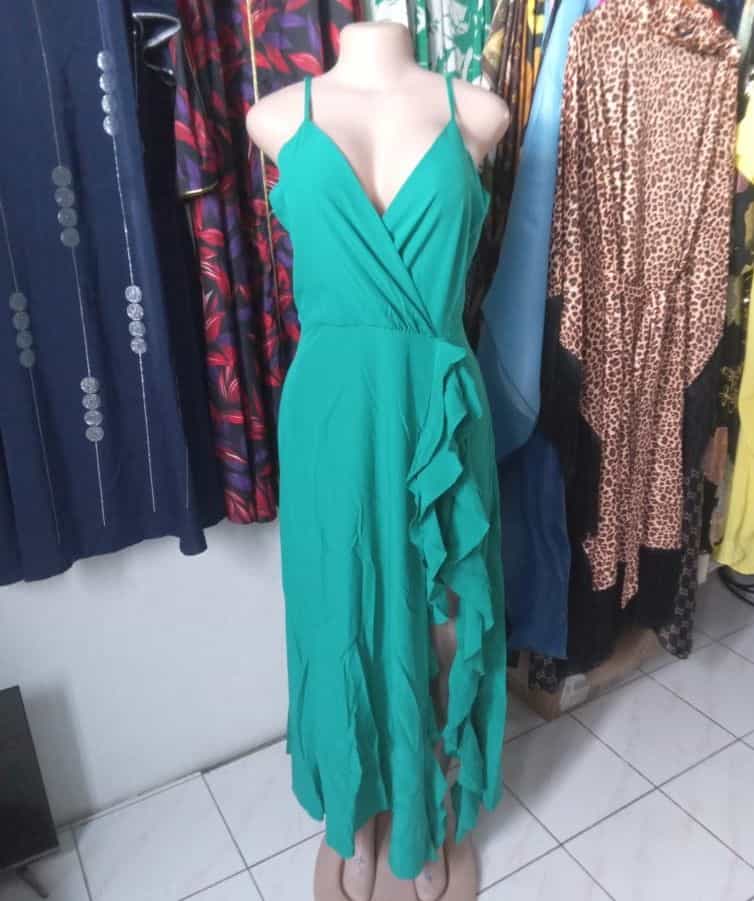 Green Sleeveless Ruffle Maxi Dress