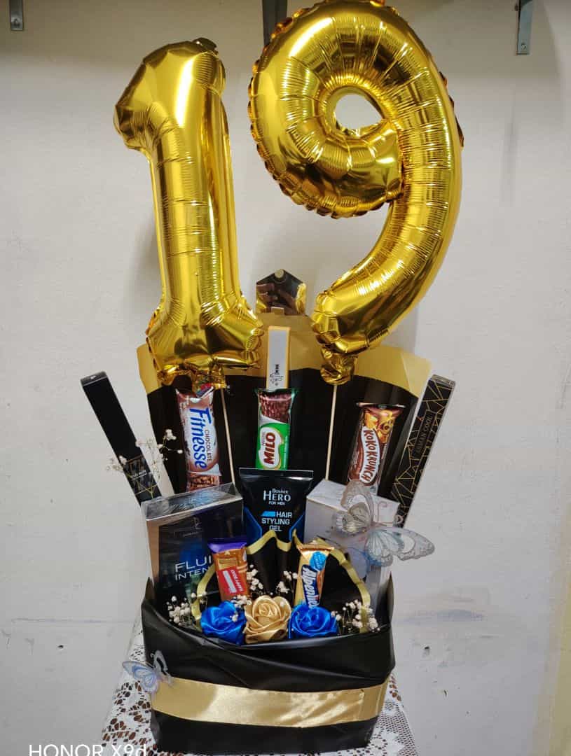 19th Birthday Gift Bouquet with Snacks and Grooming Items