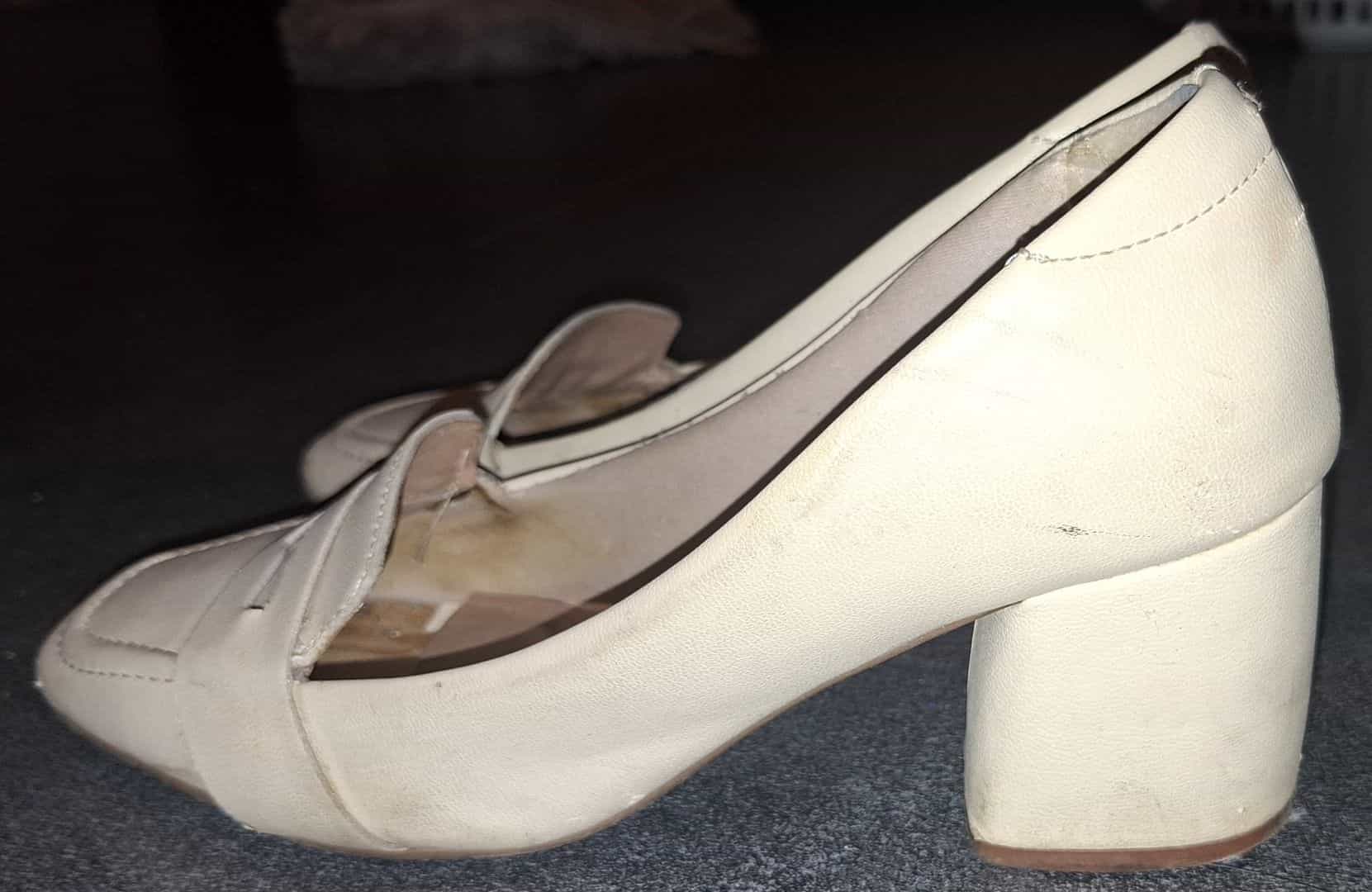 Beige Block Heel Loafer Pumps