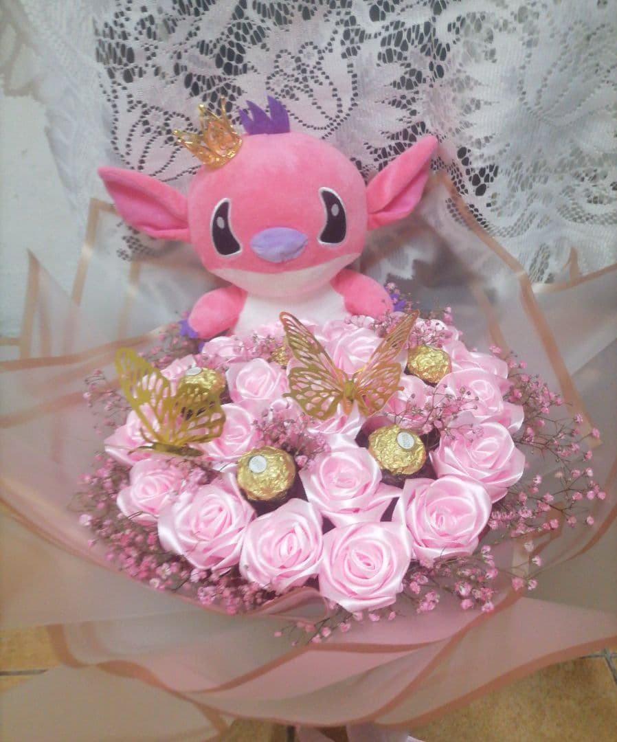 Pink Stitch Plush and Ferrero Rocher Rose Bouquet - Image 1 of 1