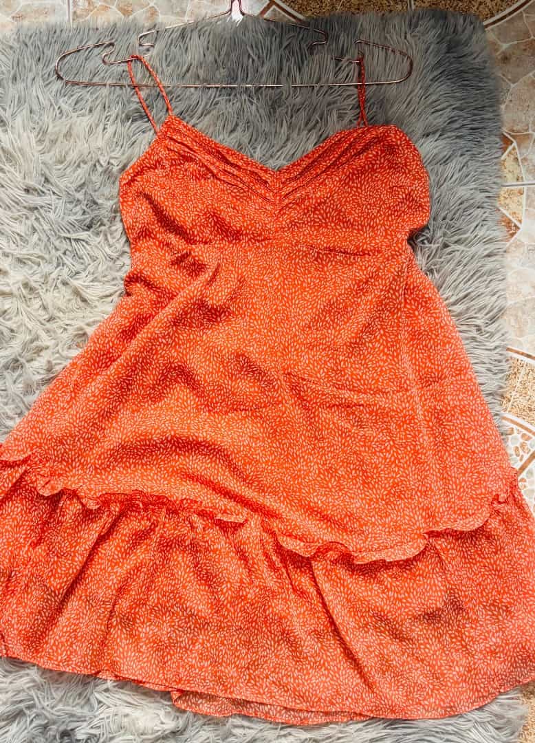 Orange Backless Lace-Up Dress