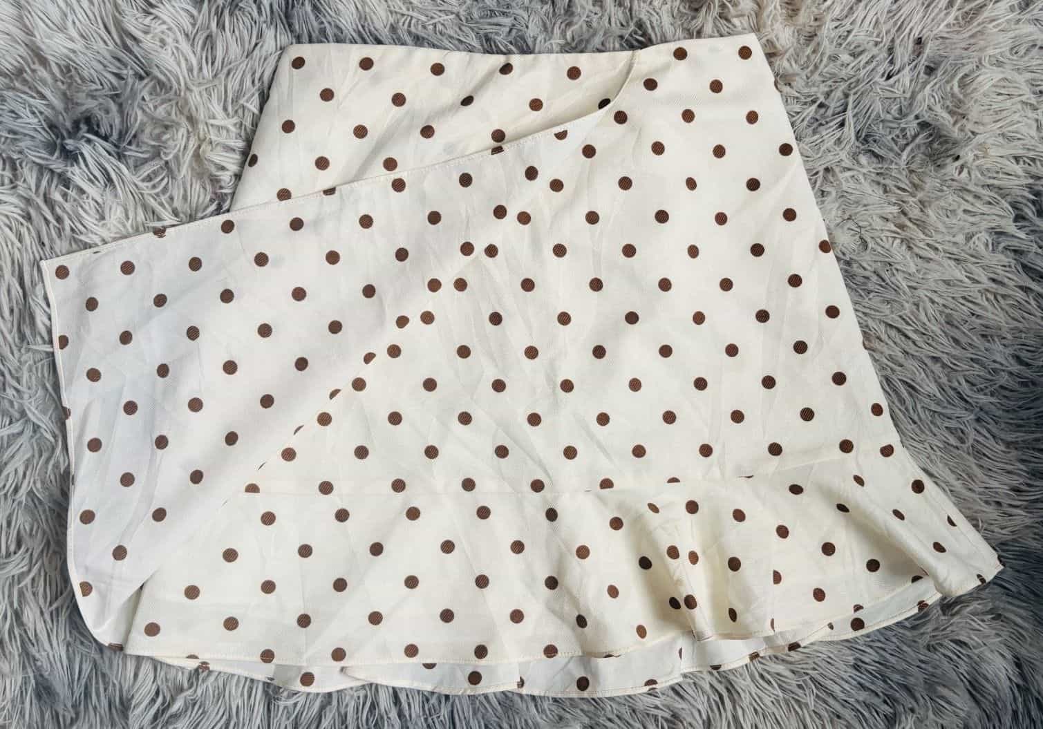 Beige Polka Dot Ruffle Mini Skirt