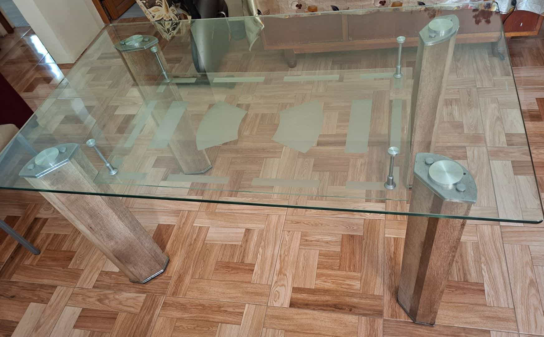 Glass Dining Table with Wood-Effect Legs