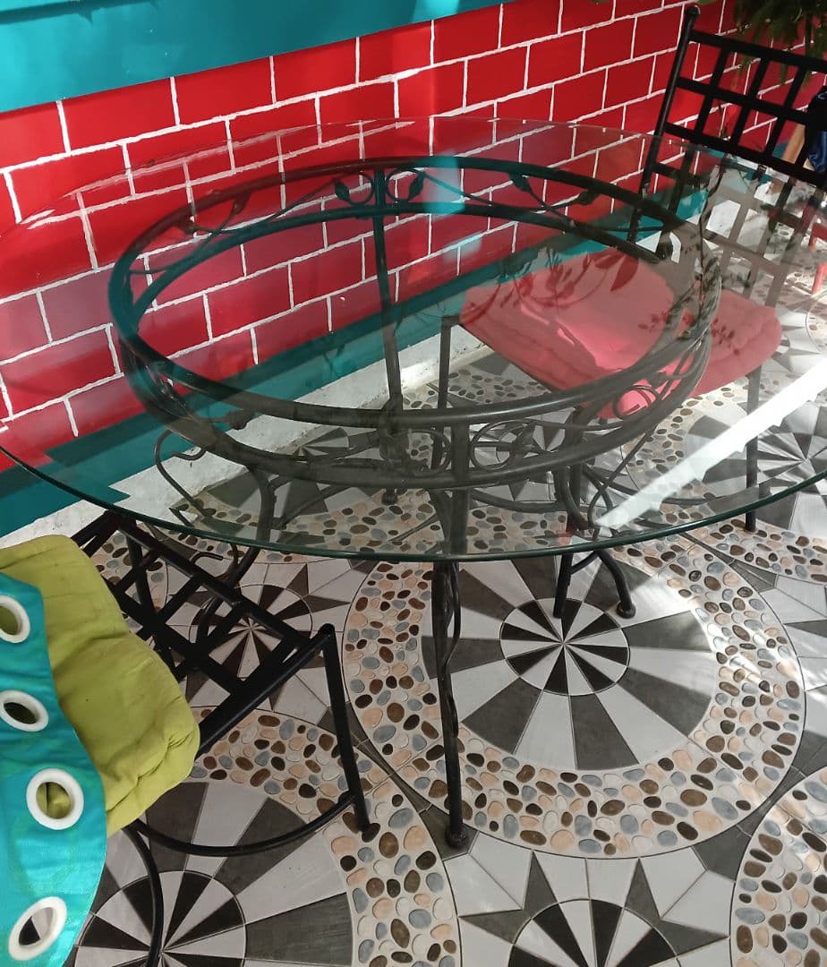 Round Glass Top Dining Table with Metal Frame - Image 1 of 1