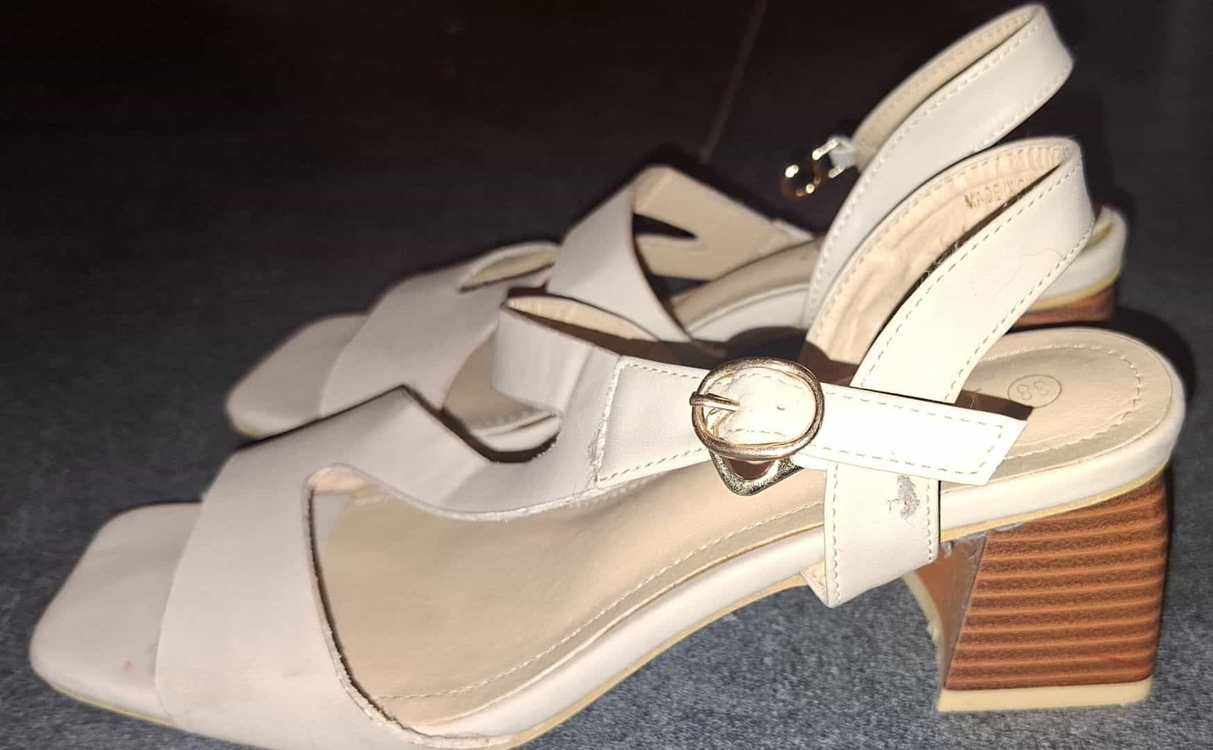 Beige Block Heel Sandals Size 38