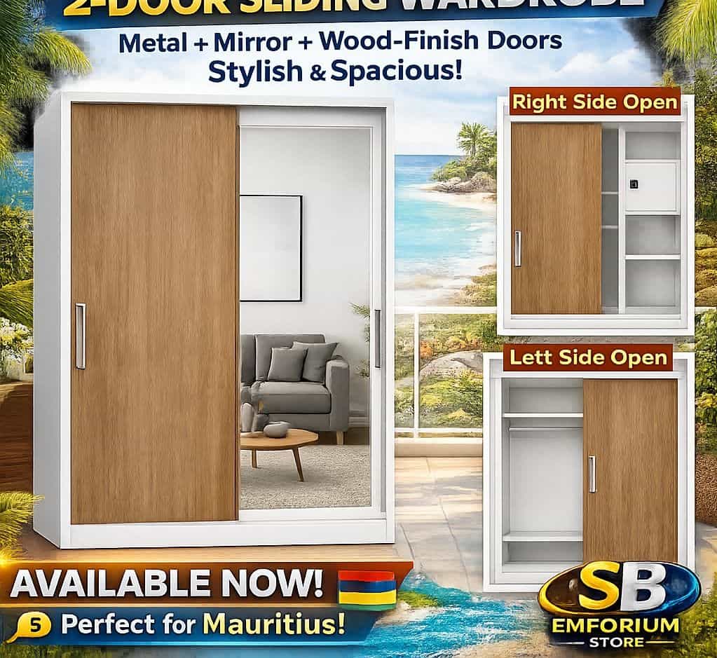 2-Door Sliding Wardrobe Metal Mirror Wood-Finish