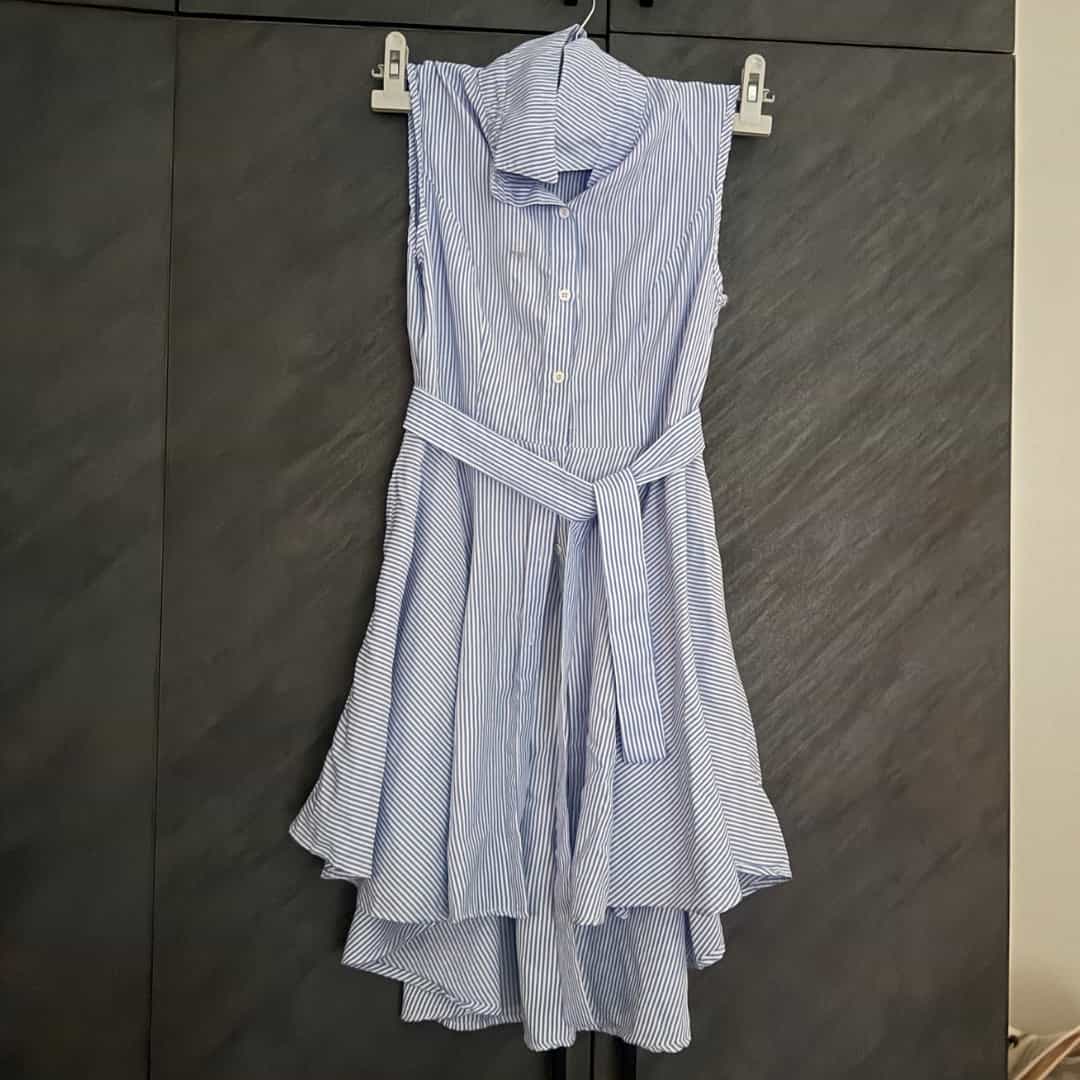 Blue and White Striped Sleeveless Shirt Dress (Secondhand)