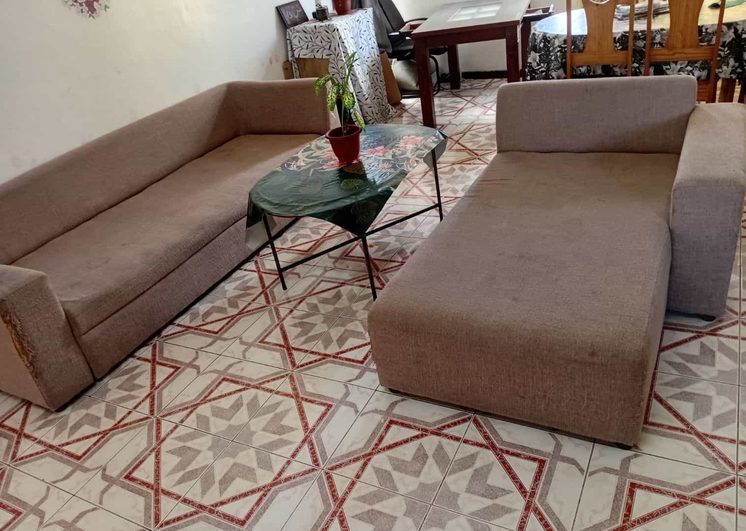 Beige Fabric Sofa Set
